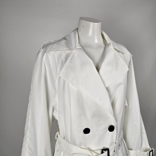 Vintage SportEase Fashions White Double-Breasted Belted Trench Coat – Size 8