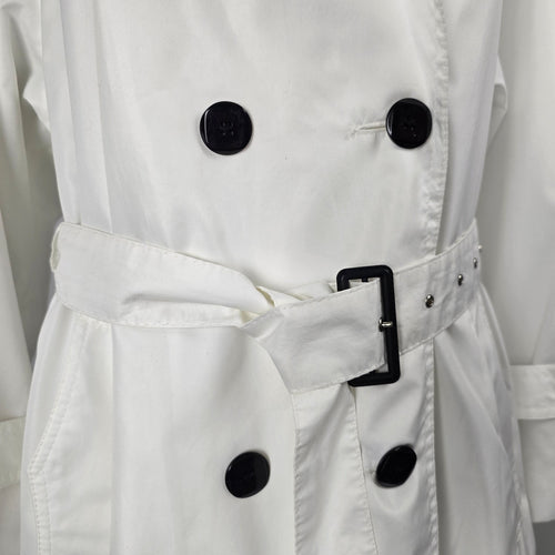 Vintage SportEase Fashions White Double-Breasted Belted Trench Coat – Size 8