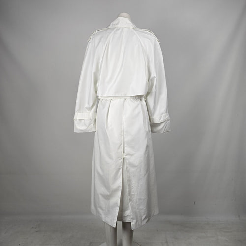 Vintage SportEase Fashions White Double-Breasted Belted Trench Coat – Size 8