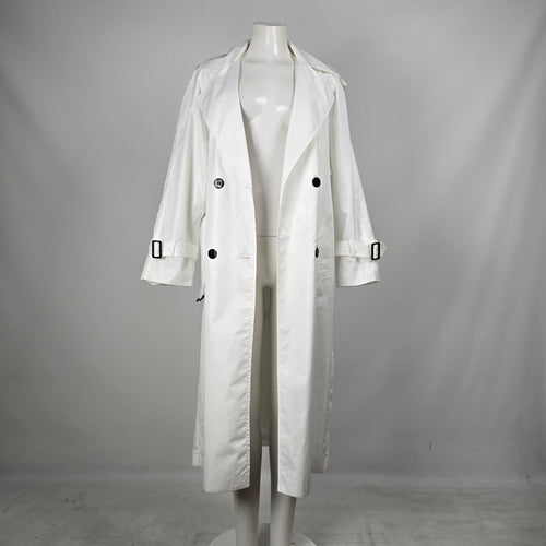 Vintage SportEase Fashions White Double-Breasted Belted Trench Coat – Size 8
