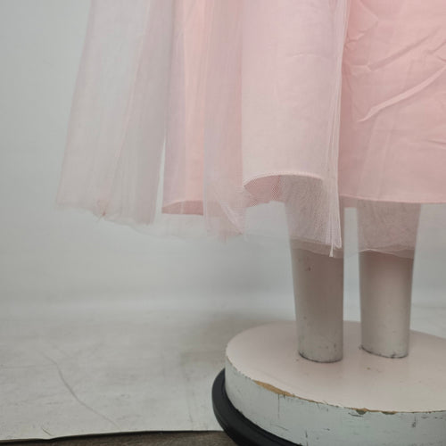 Blush Pink Lace Long Sleeve Tulle Formal Maxi Gown with Rhinestone Waist - Size XS-S