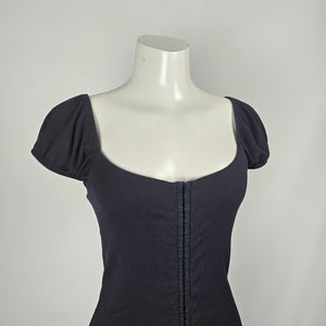 Wilfred Free Fortune Black Ribbed Hook-and-Eye Puff Sleeve Mini Dress - Size L