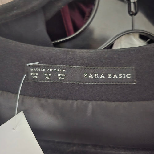 Zara Basic Black V-Neck Cap Sleeve Sheath Mini Dress - Size XS