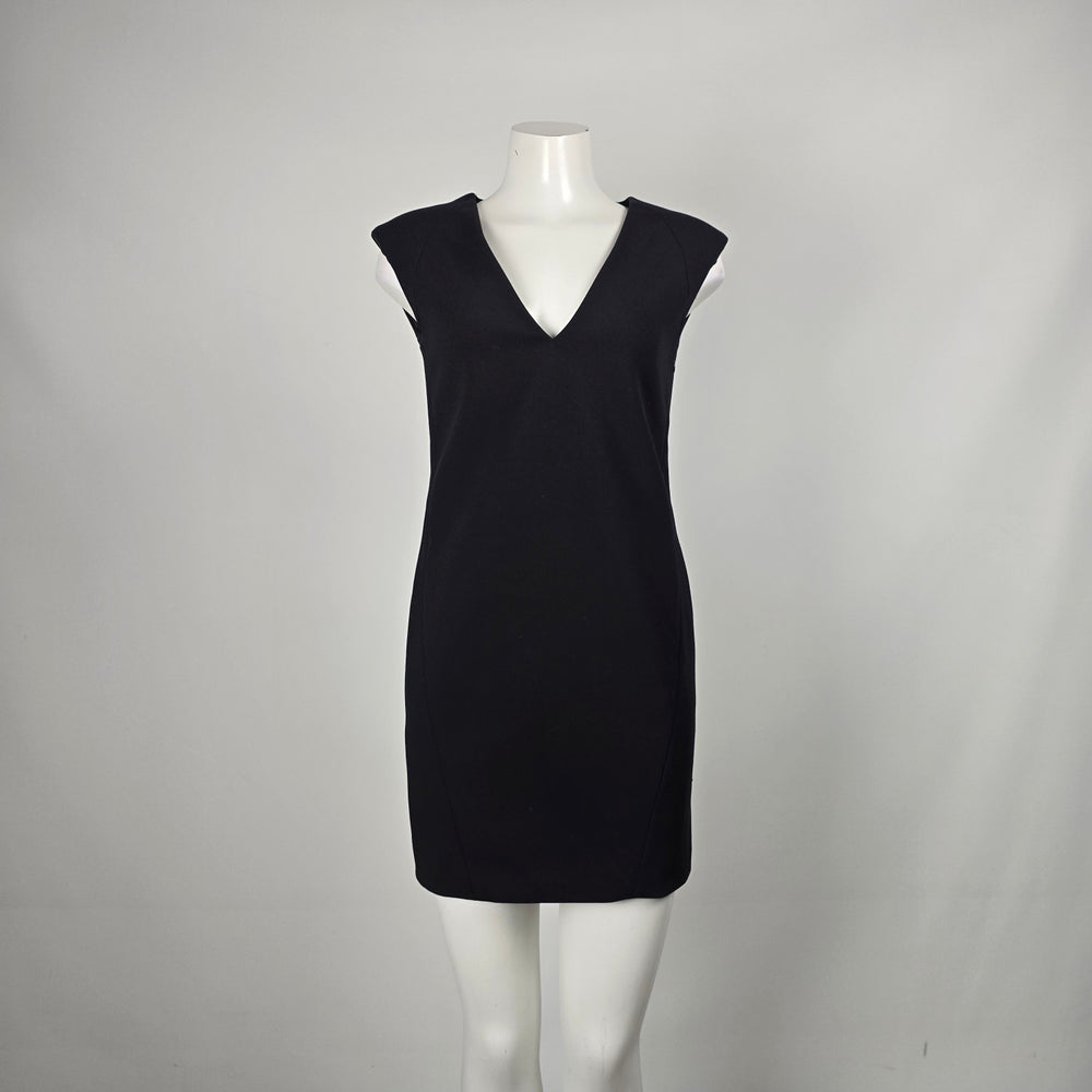 Zara Basic Black V-Neck Cap Sleeve Sheath Mini Dress - Size XS