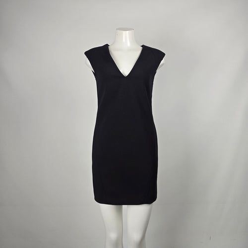 Zara Basic Black V-Neck Cap Sleeve Sheath Mini Dress - Size XS