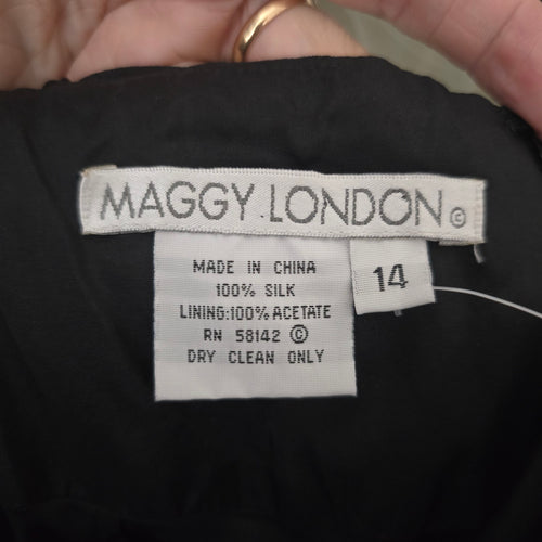 Maggy London Black Silk Halter Midi Dress – Size 14