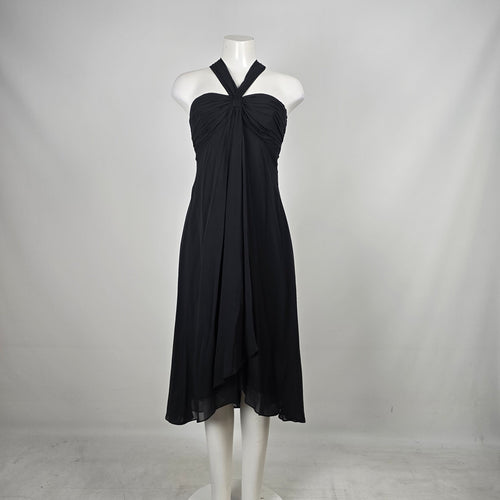 Maggy London Black Silk Halter Midi Dress – Size 14