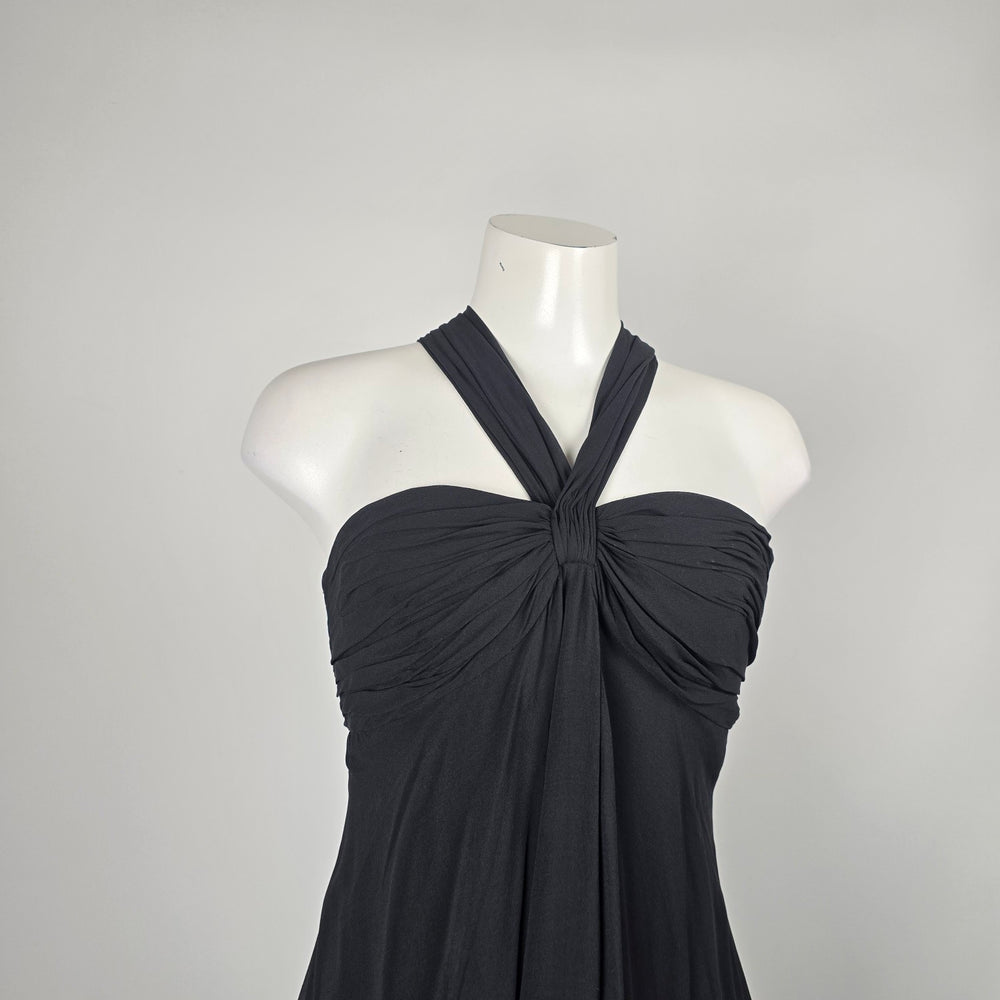 Maggy London Black Silk Halter Midi Dress – Size 14