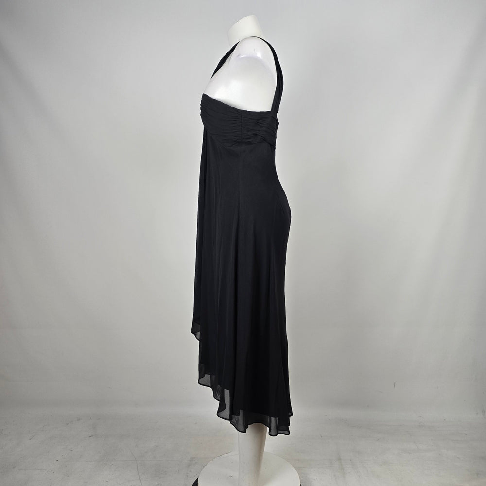 Maggy London Black Silk Halter Midi Dress – Size 14
