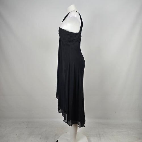 Maggy London Black Silk Halter Midi Dress – Size 14