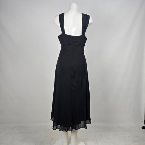 Maggy London Black Silk Halter Midi Dress – Size 14