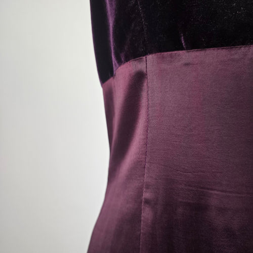 Vintage Purple Velvet Mandarin-Collar Frog-Button Dress - Size S