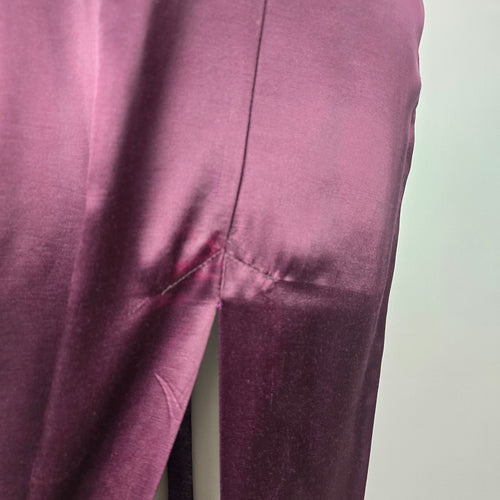 Vintage Purple Velvet Mandarin-Collar Frog-Button Dress - Size S