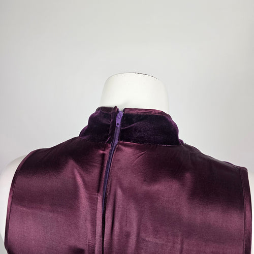Vintage Purple Velvet Mandarin-Collar Frog-Button Dress - Size S