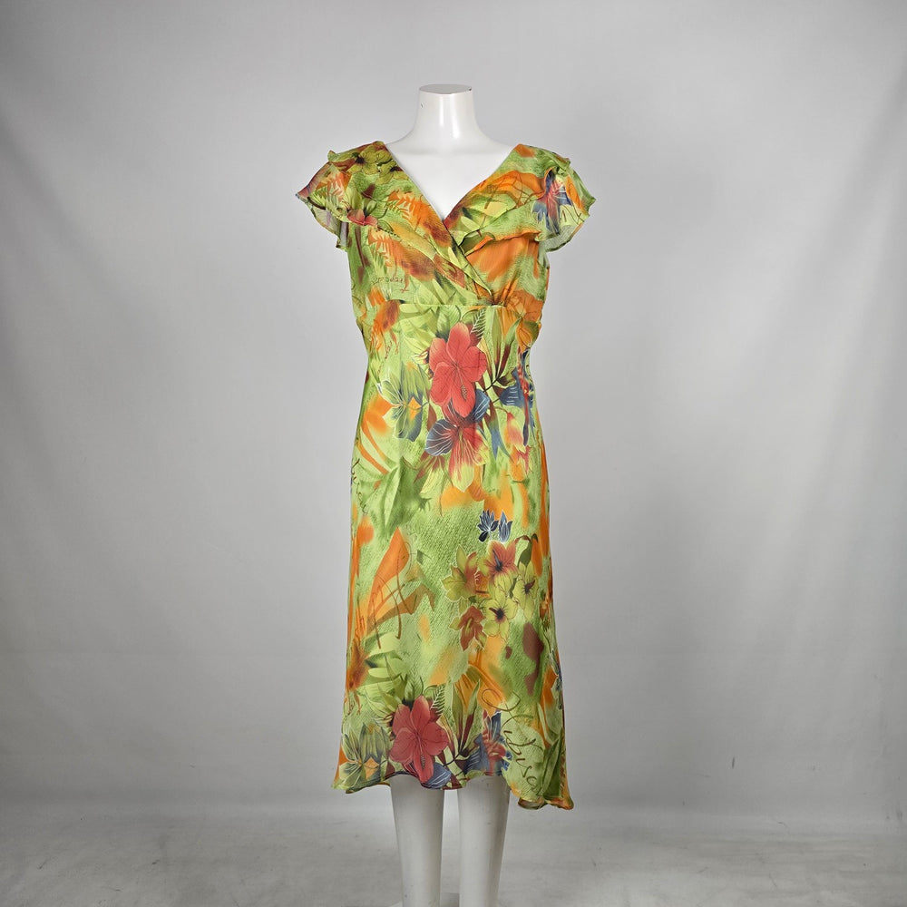 Vintage Jolibel Tropical Floral Flutter-Sleeve Wrap Dress – Size 12