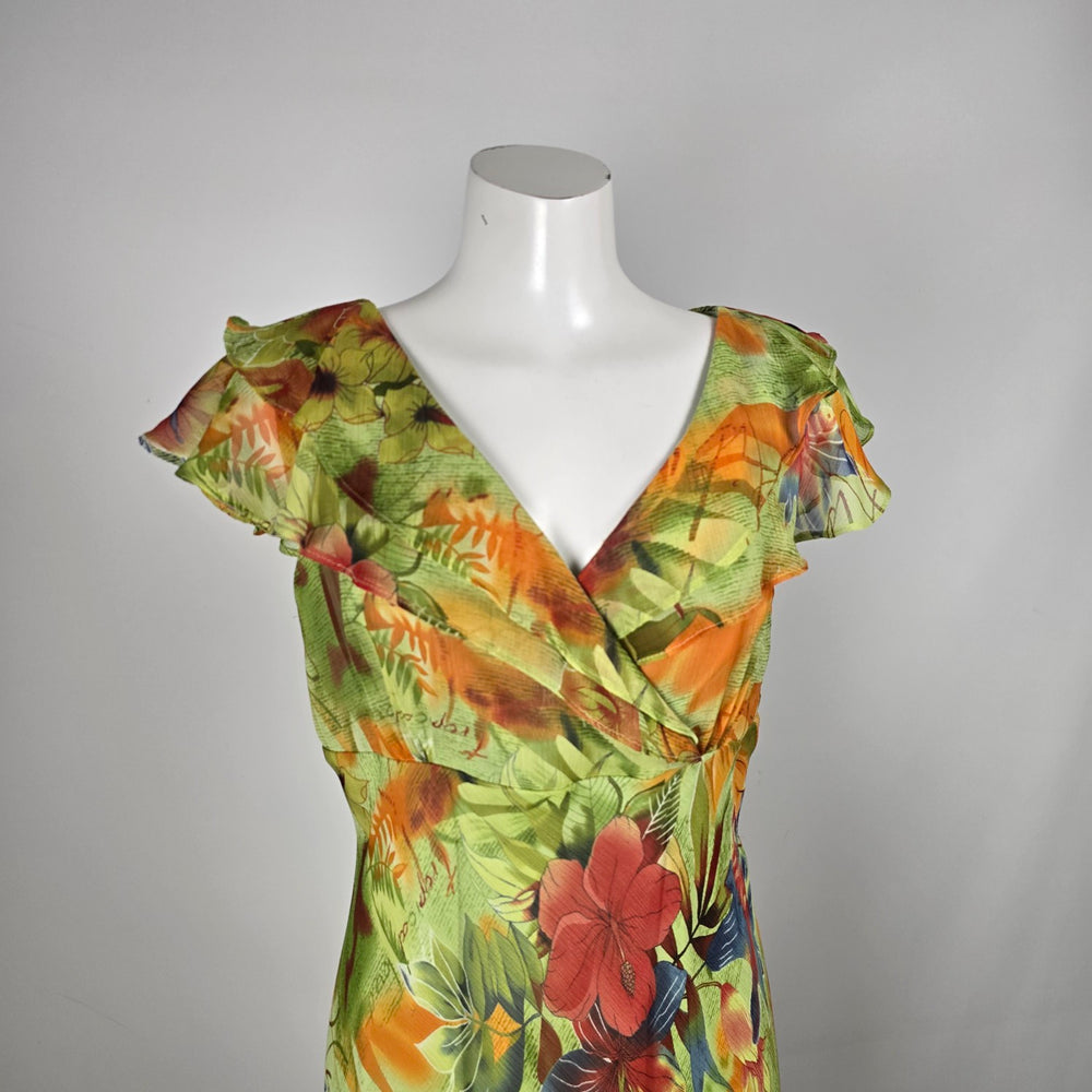 Vintage Jolibel Tropical Floral Flutter-Sleeve Wrap Dress – Size 12