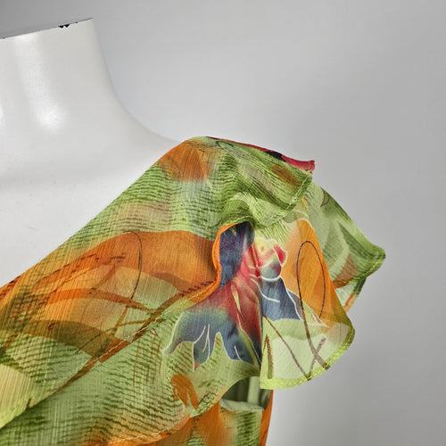 Vintage Jolibel Tropical Floral Flutter-Sleeve Wrap Dress – Size 12
