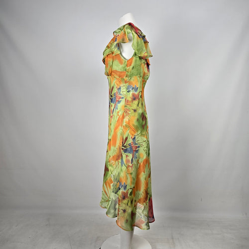 Vintage Jolibel Tropical Floral Flutter-Sleeve Wrap Dress – Size 12