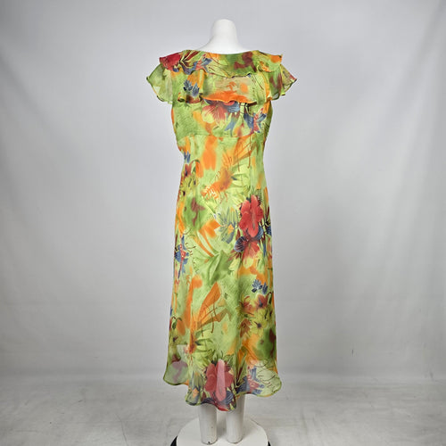 Vintage Jolibel Tropical Floral Flutter-Sleeve Wrap Dress – Size 12