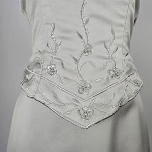 Sage Satin Halter Two-Piece Formal Set with Beaded Floral Embroidery - Size S