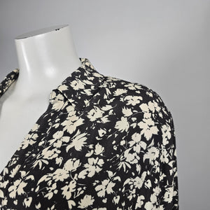 Saint Tropez Black & Cream Floral Button-Front Tie-Waist Midi Dress - Size M