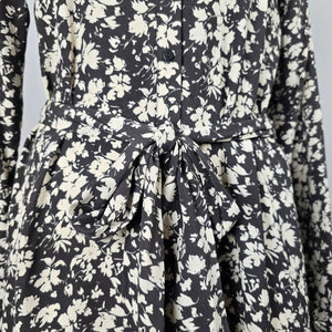 Saint Tropez Black & Cream Floral Button-Front Tie-Waist Midi Dress - Size M