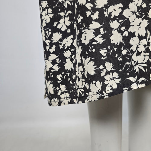 Saint Tropez Black & Cream Floral Button-Front Tie-Waist Midi Dress - Size M