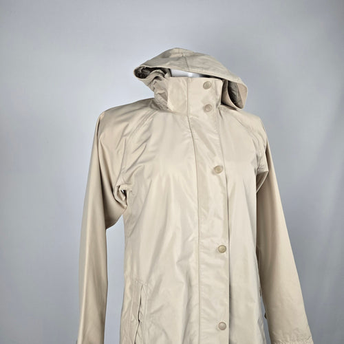 L.L.Bean Women’s Beige Hooded Long Raincoat Trench Jacket - Size XS