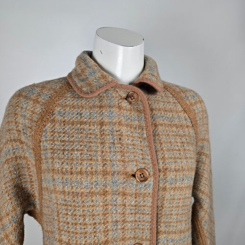 Vintage Wetherall England Brown & Plaid Reversible Wool Coat - Size M