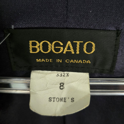 Vintage Bogato Black Leather Full-Length Hooded Coat with Fur Trim - Size 8