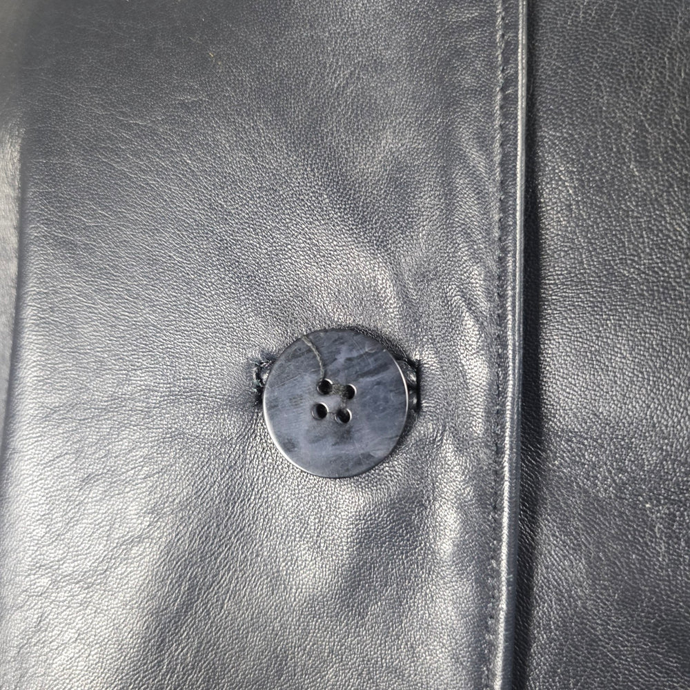 Vintage Bogato Black Leather Full-Length Hooded Coat with Fur Trim - Size 8