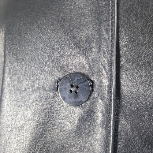 Vintage Bogato Black Leather Full-Length Hooded Coat with Fur Trim - Size 8