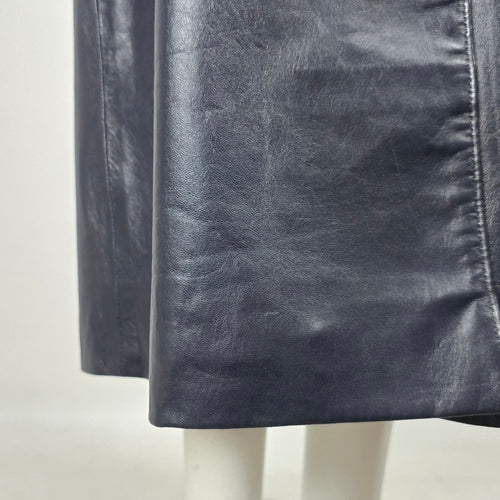 Vintage Bogato Black Leather Full-Length Hooded Coat with Fur Trim - Size 8