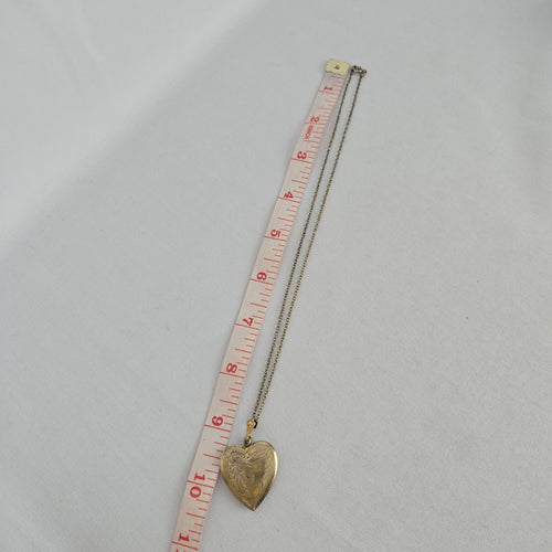 Vintage Gold-Tone Engraved Heart Locket Pendant Necklace with Floral Detail