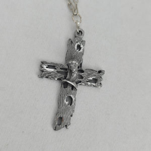 Vintage Silver-Tone Crucifix Cross Pendant Necklace with Textured Chain