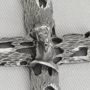 Vintage Silver-Tone Crucifix Cross Pendant Necklace with Textured Chain