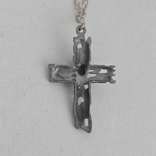 Vintage Silver-Tone Crucifix Cross Pendant Necklace with Textured Chain