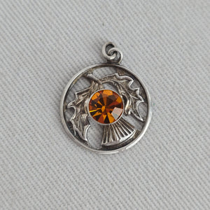 Vintage Celtic Scottish Thistle Orange Rhinestone Pendant Charm