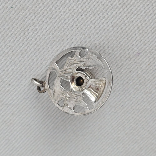 Vintage Celtic Scottish Thistle Orange Rhinestone Pendant Charm