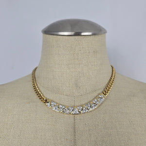 Vintage Gold-Tone Rhinestone Geometric Curb Chain Statement Necklace