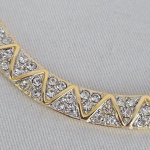 Vintage Gold-Tone Rhinestone Geometric Curb Chain Statement Necklace