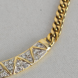 Vintage Gold-Tone Rhinestone Geometric Curb Chain Statement Necklace