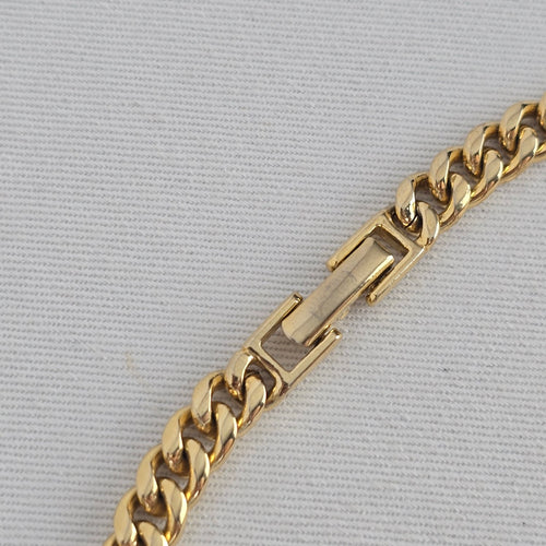 Vintage Gold-Tone Rhinestone Geometric Curb Chain Statement Necklace