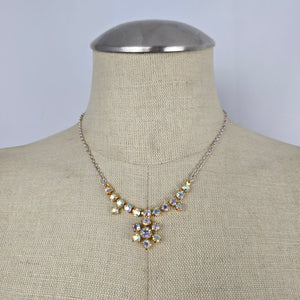 Vintage Aurora Borealis Rhinestone Floral Drop Necklace