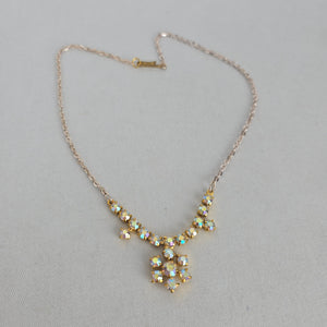 Vintage Aurora Borealis Rhinestone Floral Drop Necklace