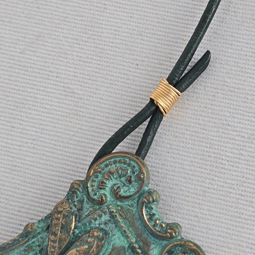 Signed Artisan Green Patina Dragonfly Pendant Necklace