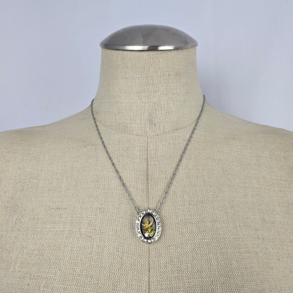 Disney Tinker Bell Silver-Tone Floating Crystal Oval Locket Necklace