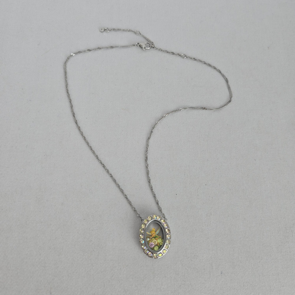 Disney Tinker Bell Silver-Tone Floating Crystal Oval Locket Necklace