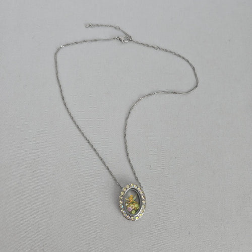 Disney Tinker Bell Silver-Tone Floating Crystal Oval Locket Necklace
