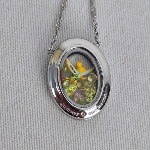 Disney Tinker Bell Silver-Tone Floating Crystal Oval Locket Necklace